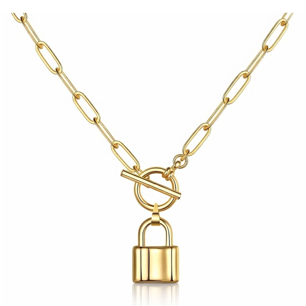 Gold Padlock Necklace 18k Gold Plated Waterproof